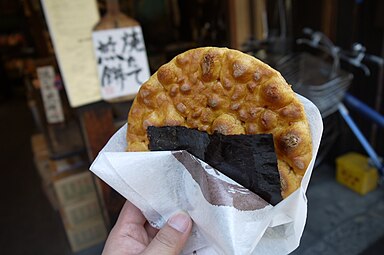 Senbei cracker wrapped with nori