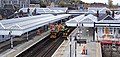 Stirling station electrification, catenary erection, view from footbridge