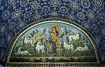 Christ as the Good Shepherd; c. 425–430; mosaic; width: c. 3 m; Mausoleum of Galla Placidia (Ravenna, Italy)[225]