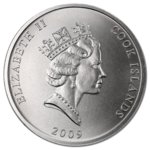 Coin with Queen Elizabeth's profile and the words 'Cook Islands'
