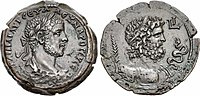 Drachma of Alexandria. Obverse: Bust of Severus Alexander, 222-235 AD. Reverse: Bust of Asclepius.