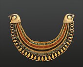Broad collar of Senebtisi; 1850–1775 BC; faience, gold, carnelian and turquoise; outside diameter: 25 cm, maxim width: 7.5 cm; Metropolitan Museum of Art
