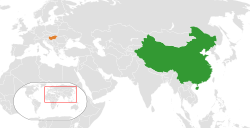 Map indicating locations of China and Hungary