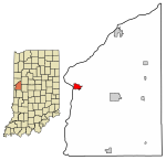Location of Covington in Fountain County, Indiana.