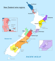 Map of the wine regions of New Zealand