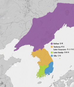 Later Baekje (in green) in 915.