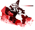 Image 19A map of Canada showing the percent of self-reported indigenous identity (First Nations, Inuit, Métis) by census division, according to the 2021 Canadian census (from Indigenous peoples of the Americas)