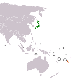 Map indicating locations of Japan and Tonga