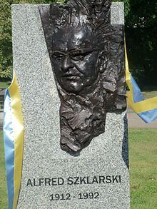 Commemorative statue of Alfred Szklarski in Grunwald Square in Katowice
