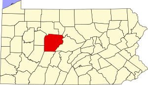 Map of Pennsylvania highlighting Clearfield County