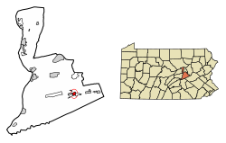Location of Shamokin and adjacent Coal Township in Northumberland County, Pennsylvania (left) and of Northumberland County in Pennsylvania (right)