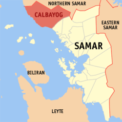 Map of Samar with Calbayog highlighted