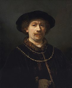 Self-portrait wearing a Hat and two Chains, Rembrandt