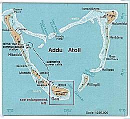 Map of Addu Atoll in 1976 showing Gan and airfield