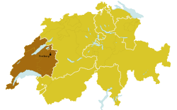 Map of the diocese of Lausanne, Geneva and Fribourg within Switzerland