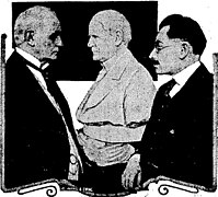 Champ Clark, left, examining marble bust of himself, made by Moses Wainer-Dykaar, right.