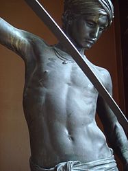 Bronze statue of David (a "clothed" version of Mercié's David) inside the University of Copenhagen.