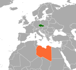 Map indicating locations of Czech Republic and Libya