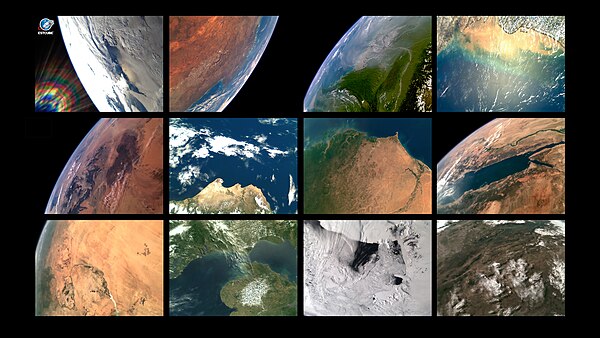 A grid of satellite photos of Earth, four wide by three high, on a black background.