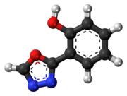 Ball-and-stick model of the fenadiazole 3D ball.png molecule