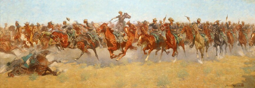 Frederic Remington, The Charge, 1906. At 49 by 137 inches, this was the artist's largest work.[44]