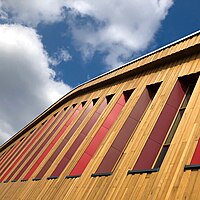 Close up of the wood cladding used in the building