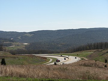 Interstate 49 winds through the Boston Mountains near Winslow as part of the Boston Mountains Scenic Loop