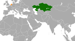 Map indicating locations of Kazakhstan and Netherlands