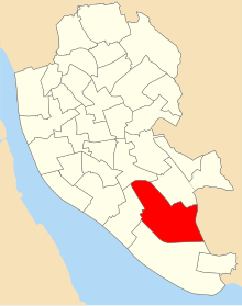 A map of the city of Liverpool showing 1980 council ward boundaries. Allerton ward is highlighted