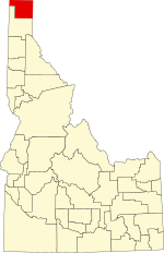 Map of Idaho highlighting Boundary County