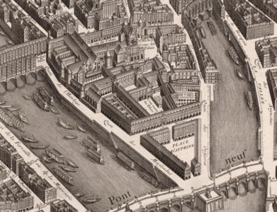 The Palais in the 1730s, detail of the Turgot map of Paris