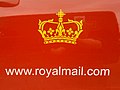 Royal Mail vehicle logo (side door) used in Scotland showing a simplified version of the Crown of Scotland. (A convention adopted after the 1953 Coronation prevents EIIR being used in Scotland)[29]