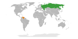 Map indicating locations of Russia and Venezuela