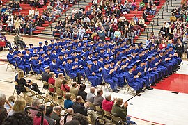 Hoosier Youth Challenge Academy cadets applaud at their graduation ceremony held at the high school in Knightstown, Indiana.