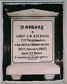The brother officers of Lieutenant JR Kildahl installed this white marble plaque in his memory in 1863