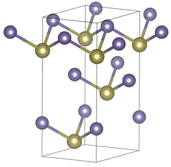 Elementarzelle der α-Modifikation von Germanium(II)-tellurid.