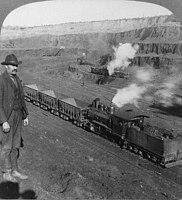 Open-pit iron mining with five-ton steam shovels, Hibbing, Minnesota c. 1906