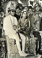 King Mahendra with his wife Queen Ratna during their coronation, 1955
