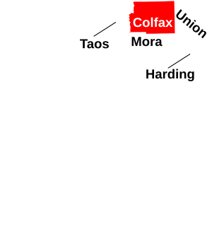Map of New Mexico highlighting Colfax County