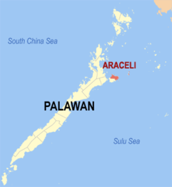 Map of Palawan with Araceli highlighted