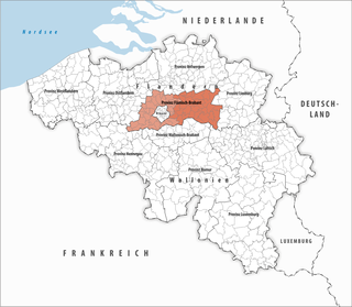 Lage der Provinz Flämisch-Brabant innerhalb Belgiens hervorgehoben