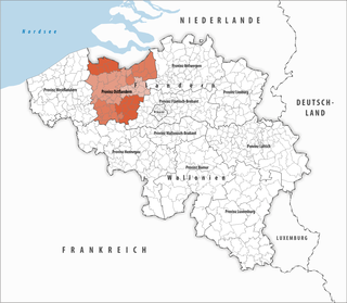 Lage der Provinz Ostflandern innerhalb Belgiens hervorgehoben