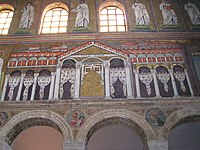 A mosaic found in the nave of the 6th-century Basilica of Sant'Apollinare Nuovo in Ravenna, Italy depicts a loggia.