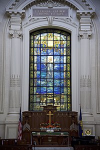 The Christ on the Waters stained glass window at Naval Academy Chapel by Frederick Wilson in Annapolis, Maryland