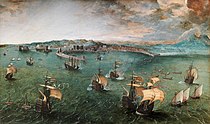Pieter Bruegel the Elder, Naval Battle in the Gulf of Naples (1558–1562) 42 × 71 cm