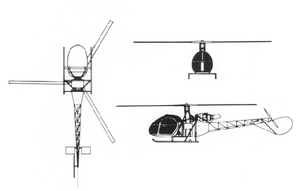 Orthographically projected diagram of the Aérospatiale Alouette II
