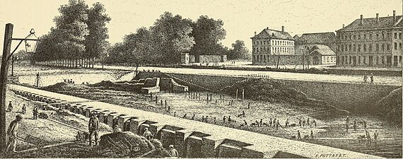 The excavations of the Brussels–Charleroi Canal near Molenbeek-Saint-Jean, c. 1830