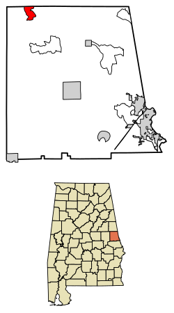 Location of Abanda in Chambers County, Alabama.
