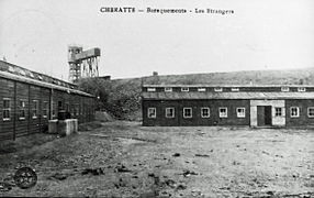 The tower of Belle-Fleur mine, the spoil tip and the house buildings.
