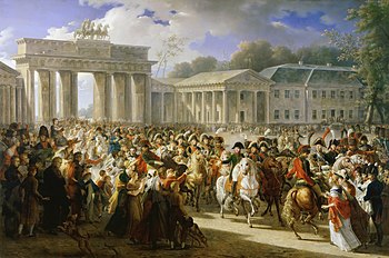 Charles Meynier: Einzug Napoleons an der Spitze seiner Truppen durch das Brandenburger Tor, nach der siegreichen Schlacht bei Jena und Auerstedt. Berlin